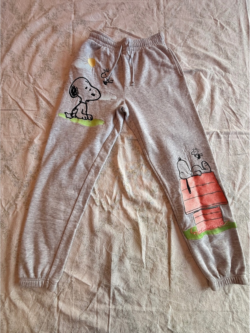 Peanuts Snoopy and Woodstock Gray Jogger Sweatpants Adult xs